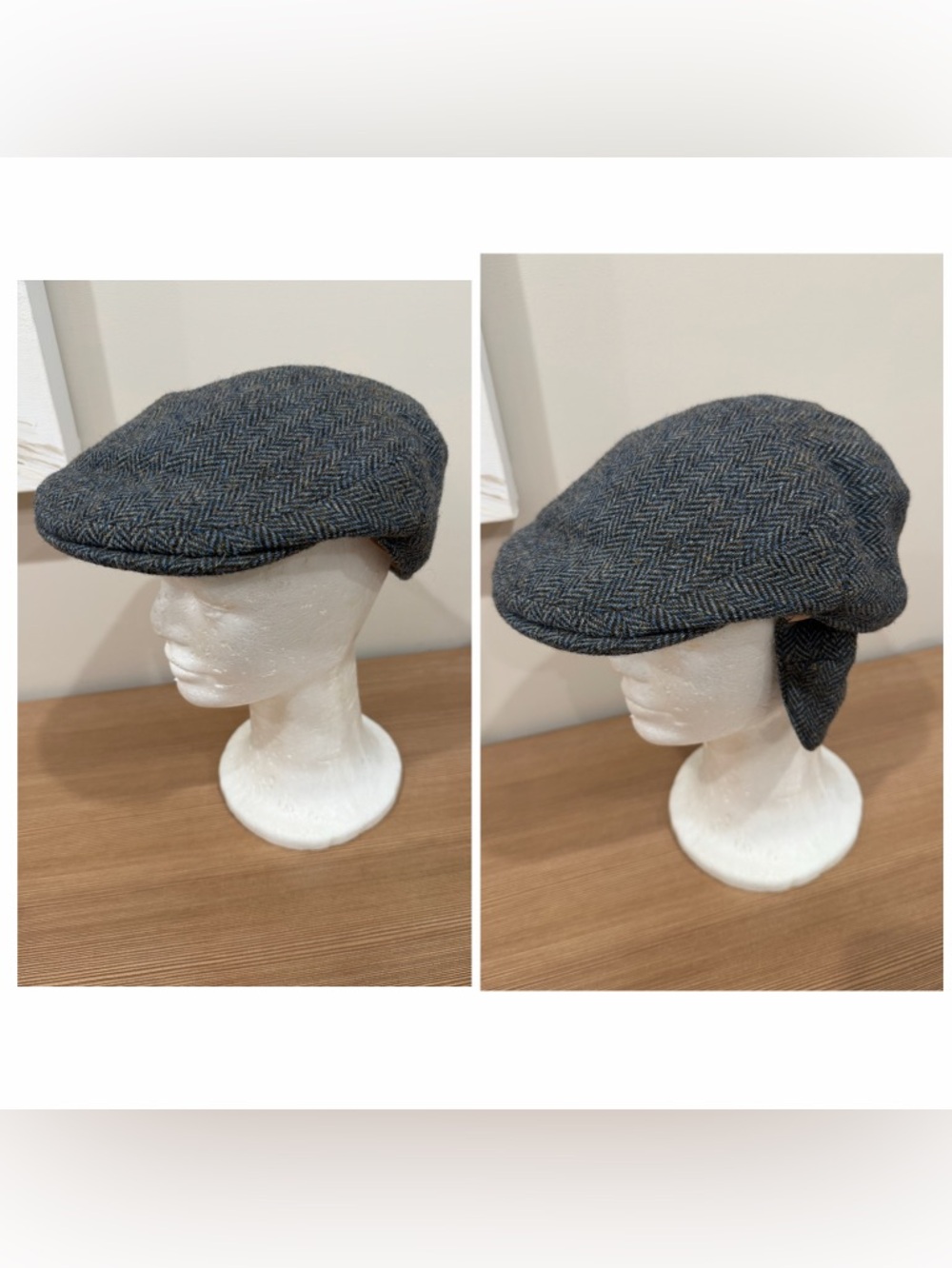 Lock & Co Hatters Newsboy Cap 7 3/4 Gray blue Herringbone British Tweed barneys